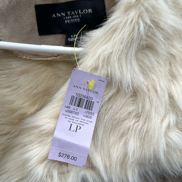 Ann Taylor Beige Shearling Jacket Large Petite New With Tags - Picture 8 of 10